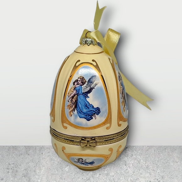 Mr. Christmas Musical Egg Ornament Music Box Porcelain Valerie Parr Hill Angels - Picture 2 of 12